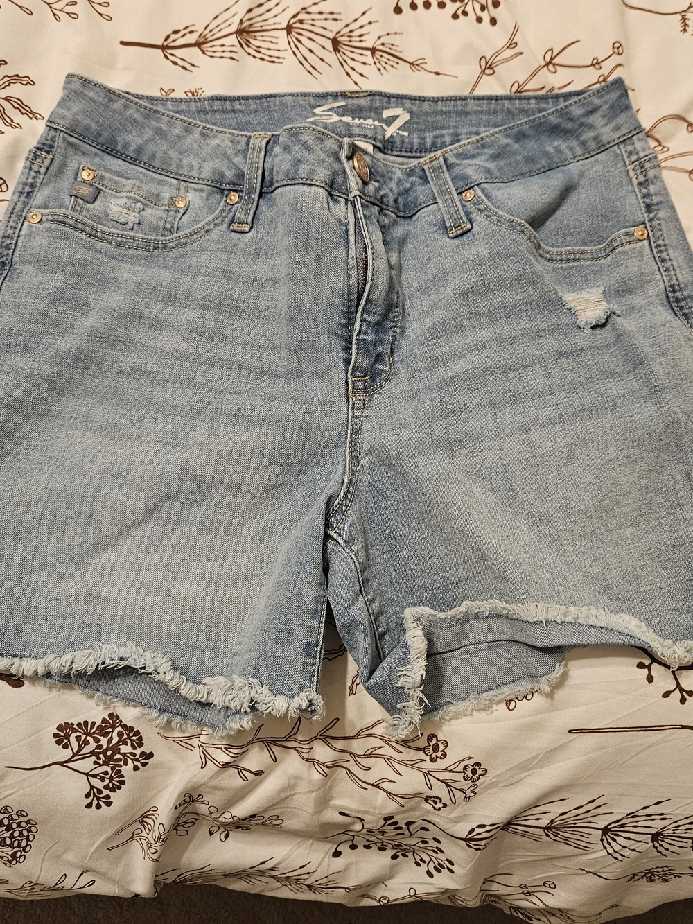 Seven7 Light Blue Distressed Denim Cutoff Shorts